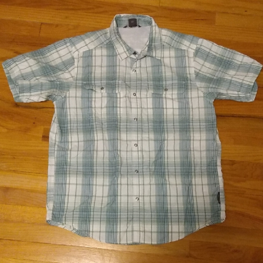 Exofficio Green and White Plaid Casual Shirt XL Snap Buttons